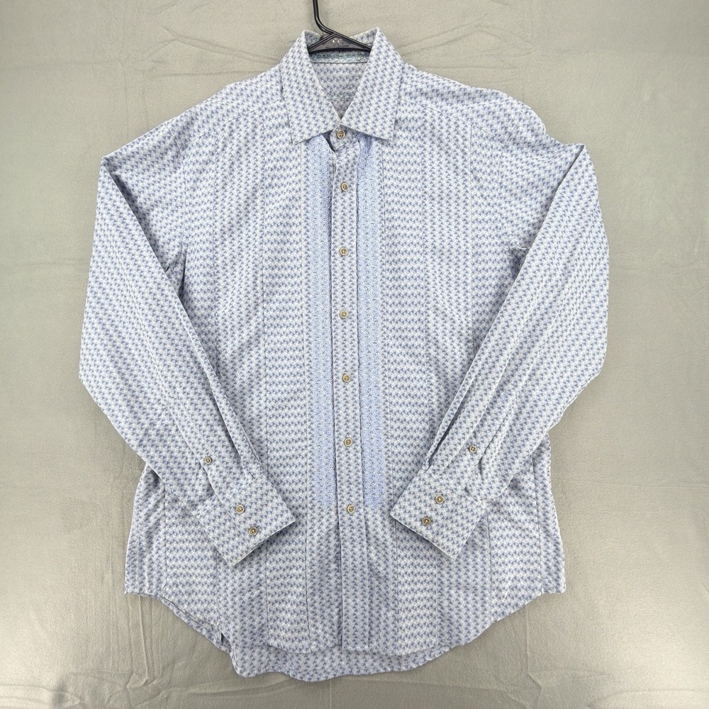 Robert‎ Graham Button Up Shirt Mens Medium Blue Geometric Jacquard Flip Cuff